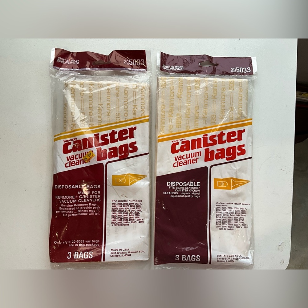 Vintage Set of 2 Sears Kenmore Vacuum Cleaner Bags NOS No. 205033
